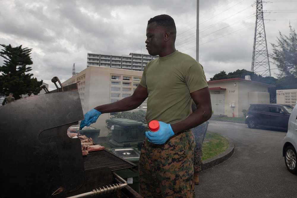 Marines with 3rd Marine Logistics Group Attend a Barbecue on Camp Kinser, Okinawa, Japan