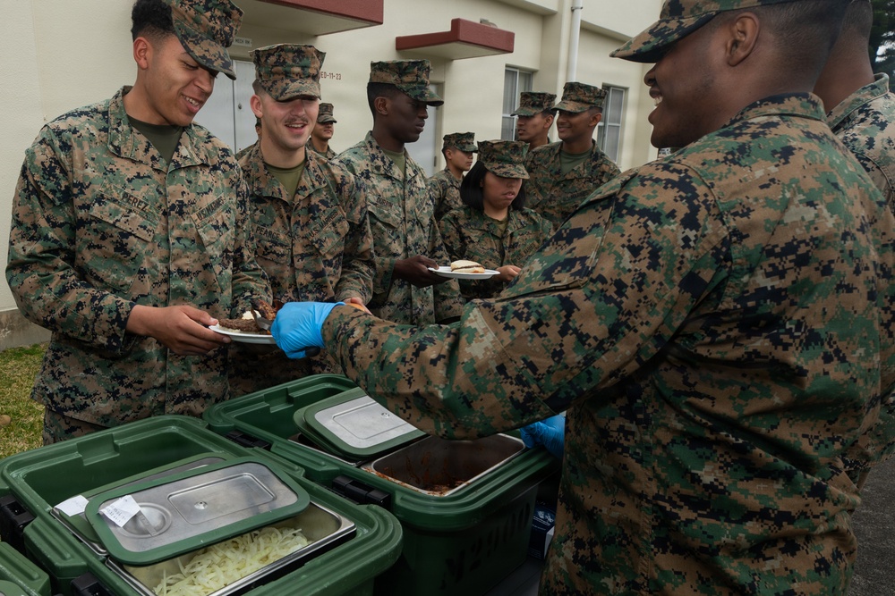 Marines with 3rd Marine Logistics Group Attend a Barbecue on Camp Kinser, Okinawa, Japan