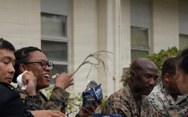 Marines with 3rd Marine Logistics Group Attend a Barbecue on Camp Kinser, Okinawa, Japan