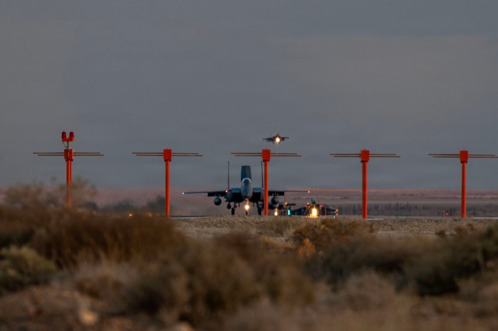 F-15E Strike Eagles Land at a base in the Middle East