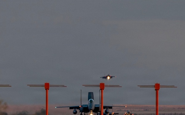 F-15E Strike Eagles Land at a base in the Middle East