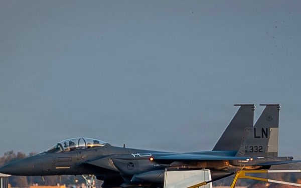 F-15E Strike Eagles Land at a base in the Middle East