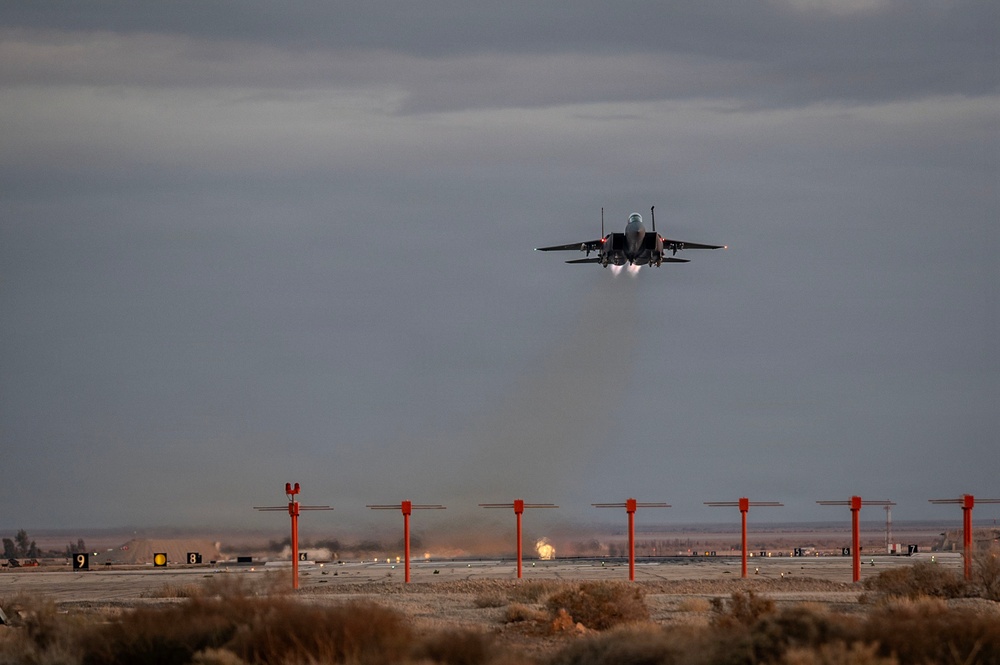 F-15E Strike Eagles Land at a base in the Middle East
