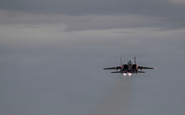 F-15E Strike Eagles Land at a base in the Middle East