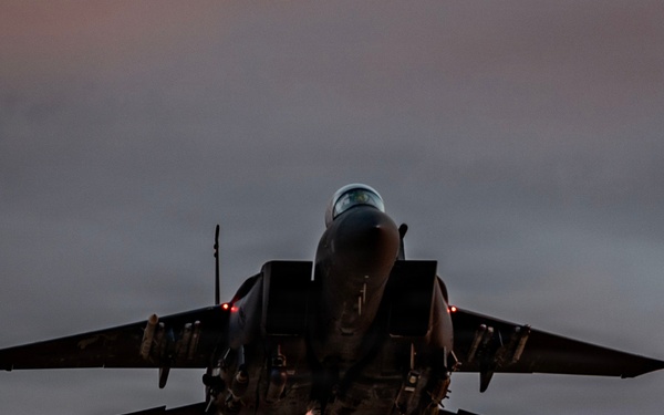F-15E Strike Eagles Land at a base in the Middle East