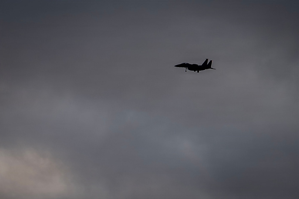 F-15E Strike Eagles Land at a base in the Middle East