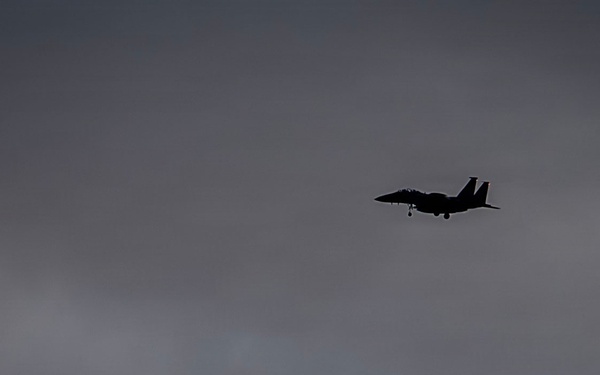 F-15E Strike Eagles Land at a base in the Middle East