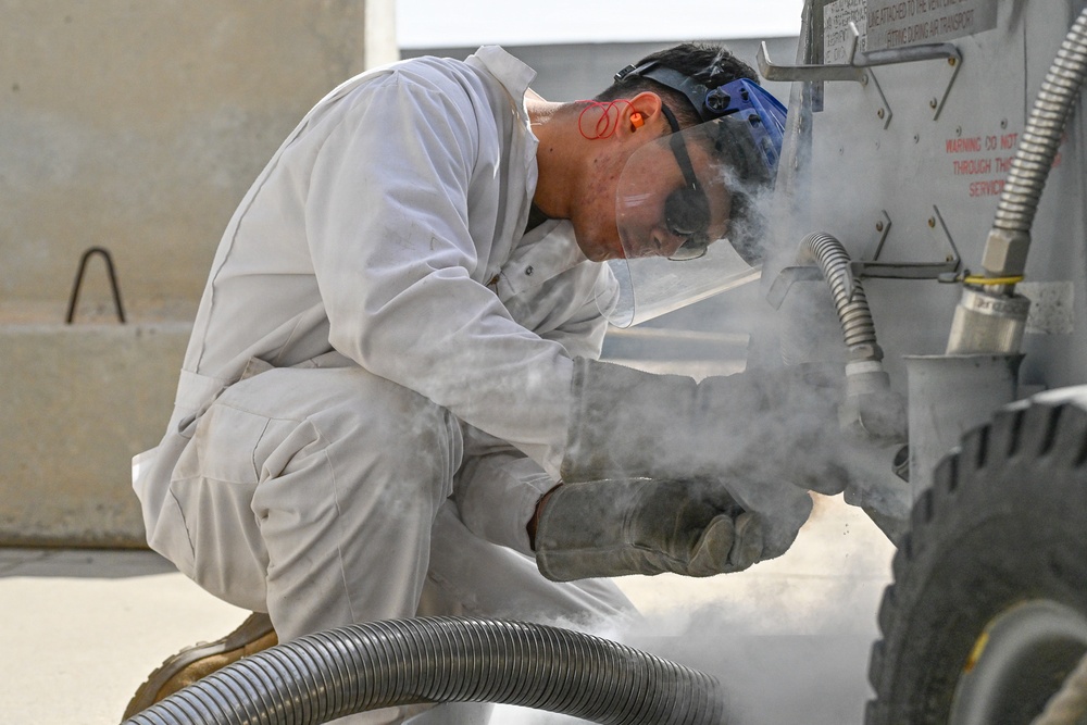 386th ELRS fuels technician tests aviation-grade oxygen for mission readiness