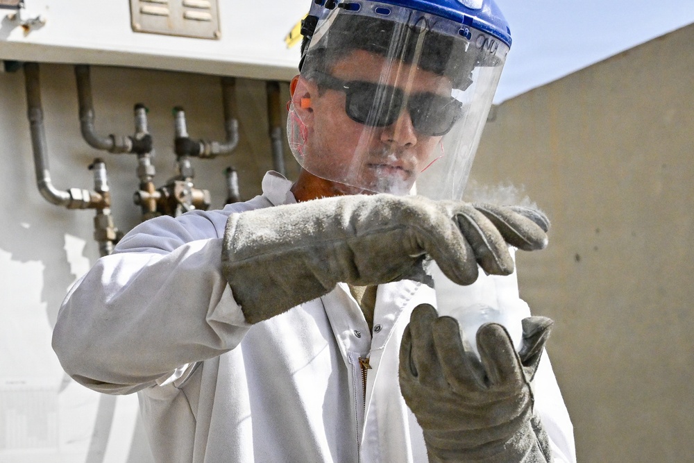 386th ELRS fuels technician tests aviation-grade oxygen for mission readiness