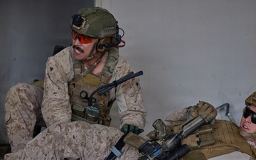 U.S. Marines with FAST Company Europe conduct live sim close quarter battle training