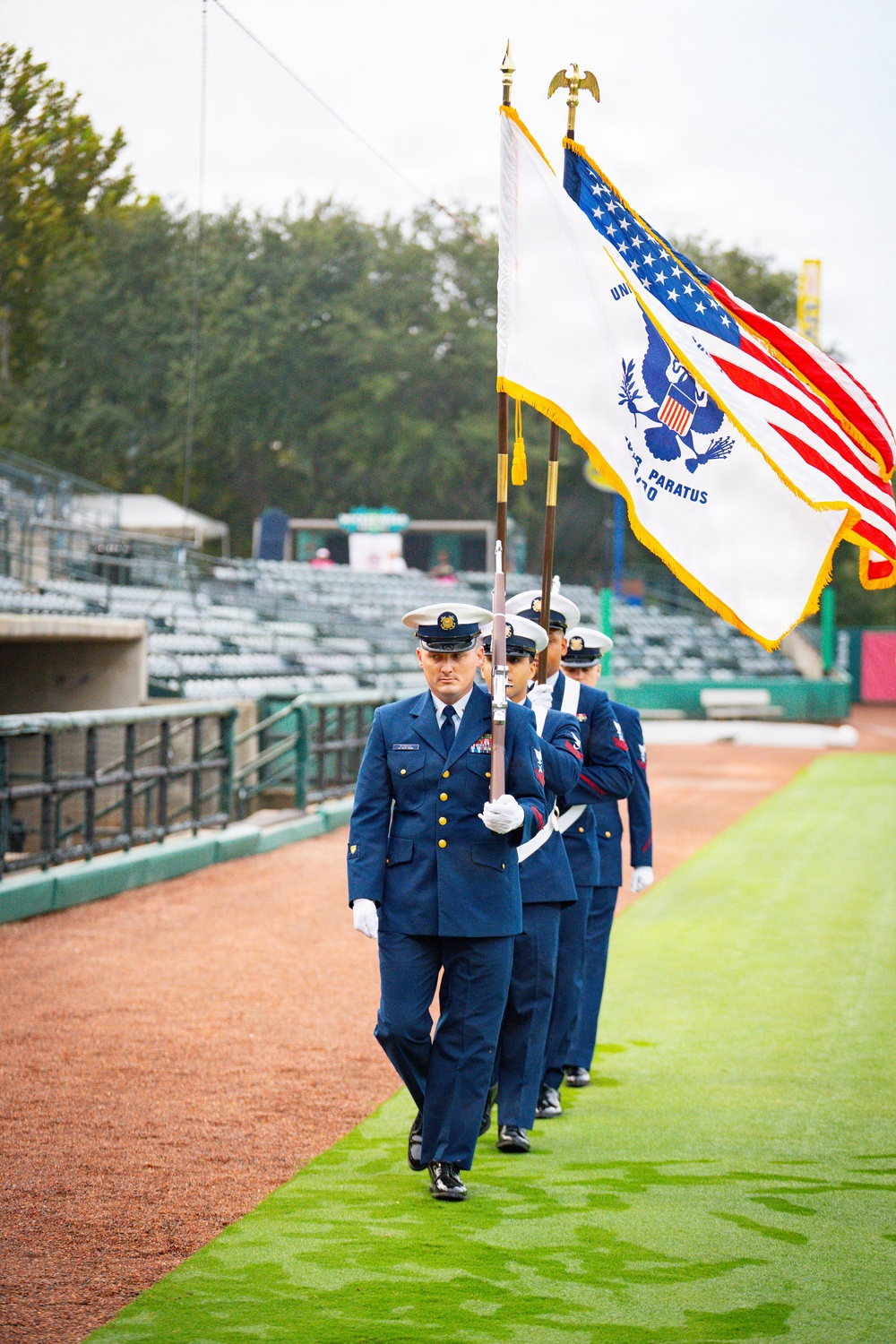 Coast Guard Color Guard prepare to present the Colors