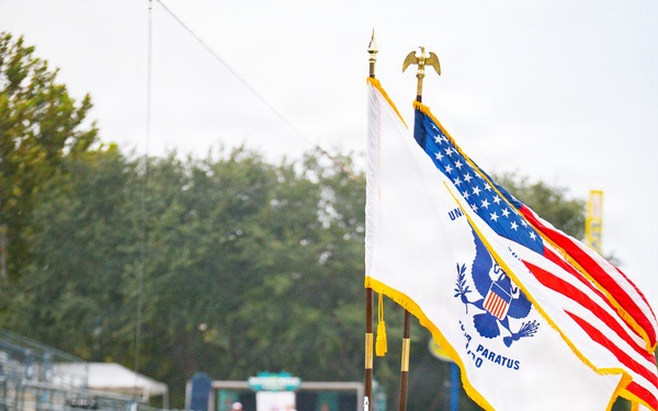 Coast Guard Color Guard prepare to present the Colors