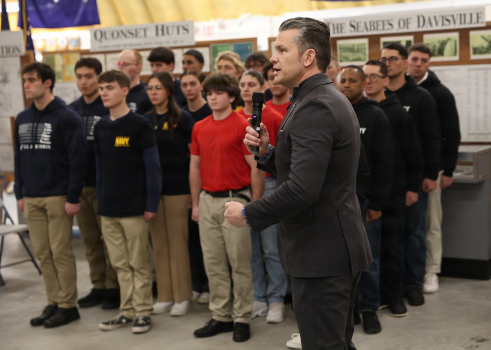 Secretary of War Pete Hegseth administers the oath of enlistment military recruits in Rhode Island