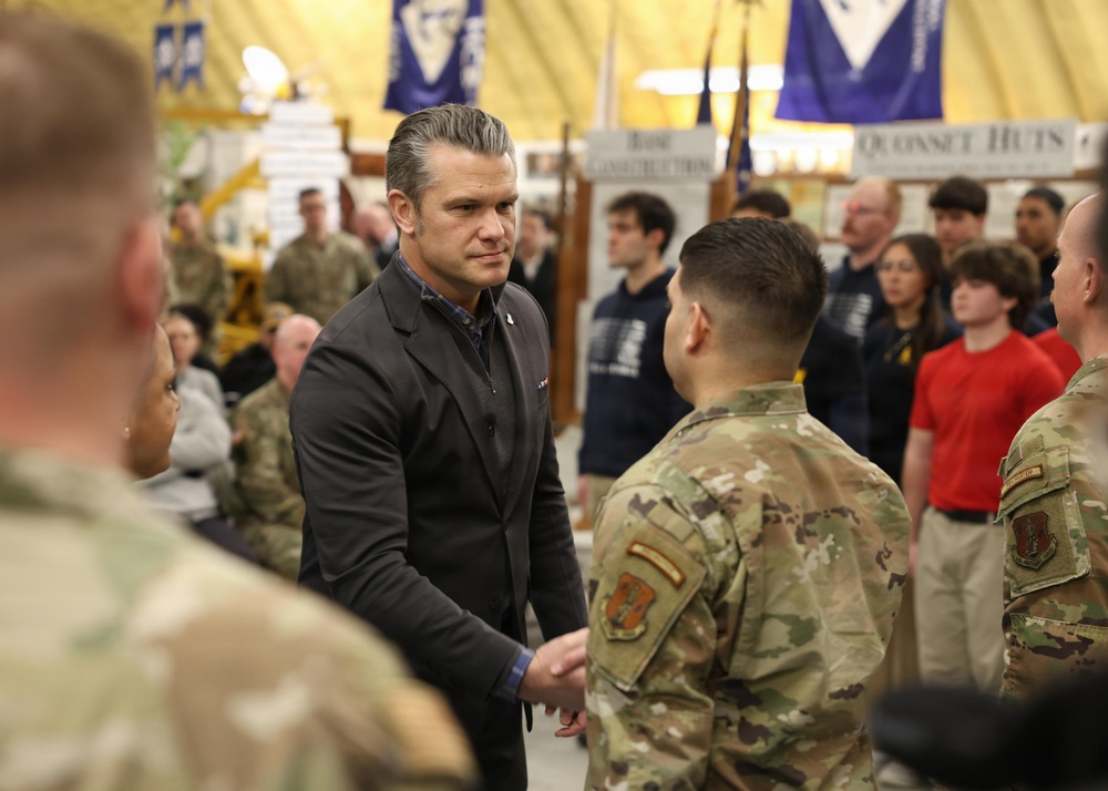Secretary of War Pete Hegseth recognizes U.S.Air Force recruiters during oath of enlistment ceremony in Rhode Island