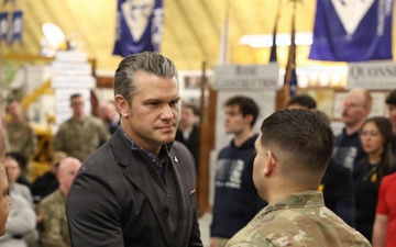 Secretary of War Pete Hegseth recognizes U.S.Air Force recruiters during oath of enlistment ceremony in Rhode Island