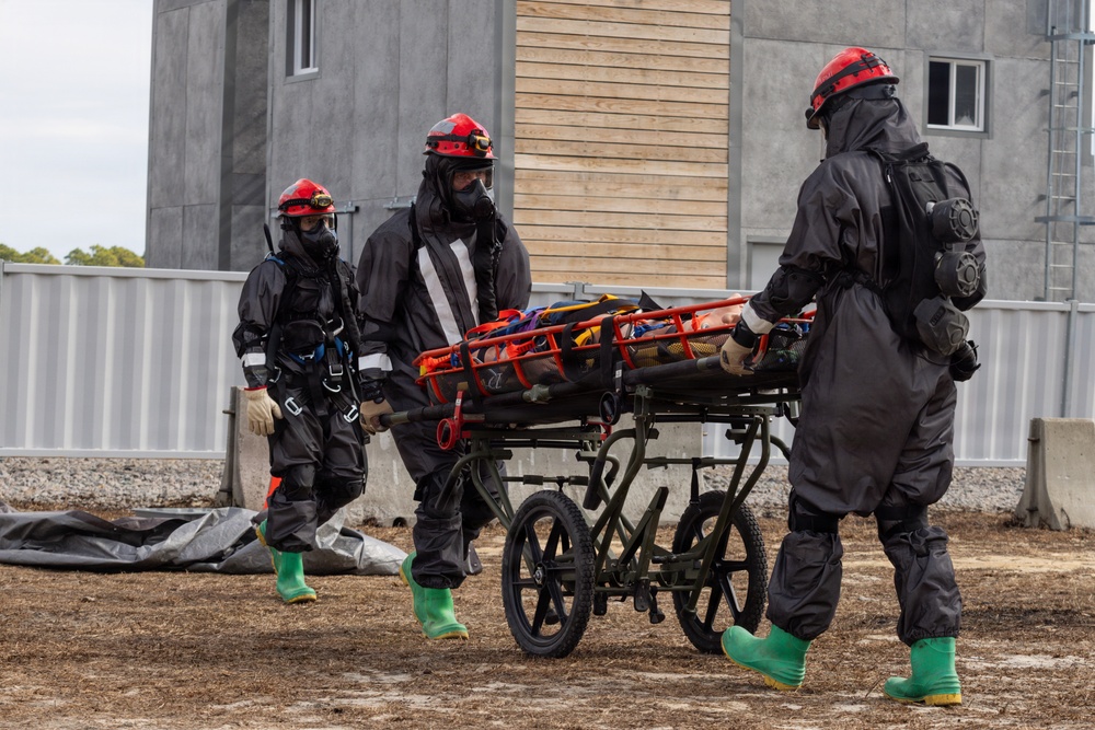 U.S. Army Soldiers execute a Defense CBRNE Response Force training evaluation