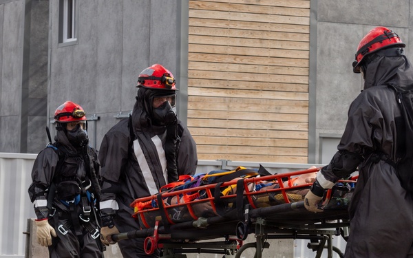 U.S. Army Soldiers execute a Defense CBRNE Response Force training evaluation