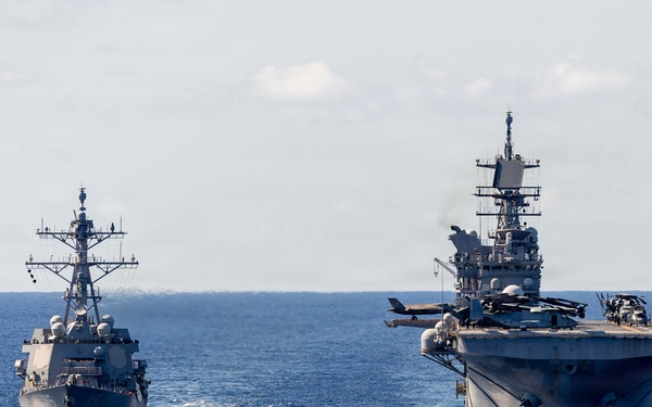 USS Rafael Peralta RAS with USS Tripoli