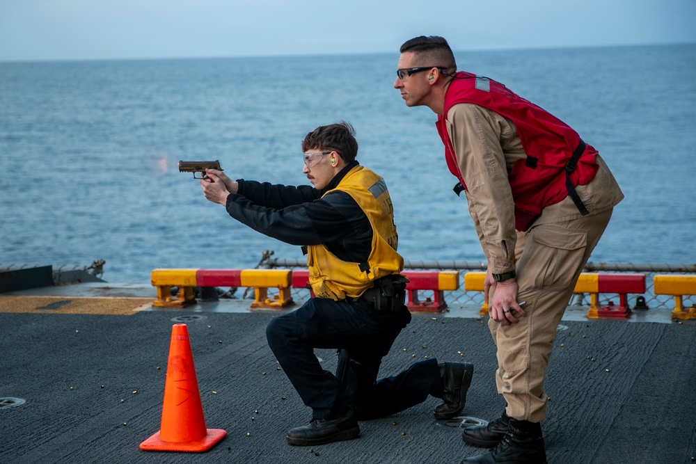 USS Tripoli Conducts A Gun Shoot