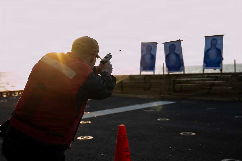 USS Tripoli Conducts A Gun Shoot