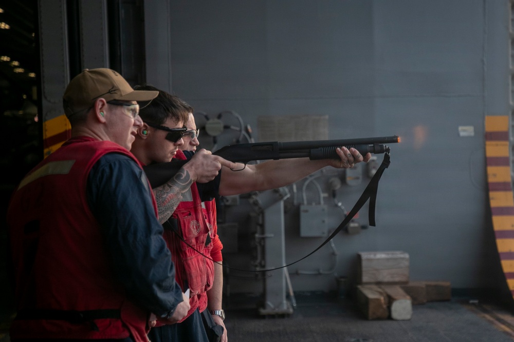 USS Tripoli Conducts A Gun Shoot
