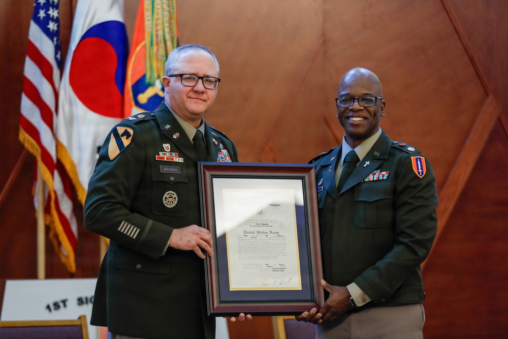 1st Signal Brigade Chaplain Promoted to Major at Camp Humphreys Ceremony