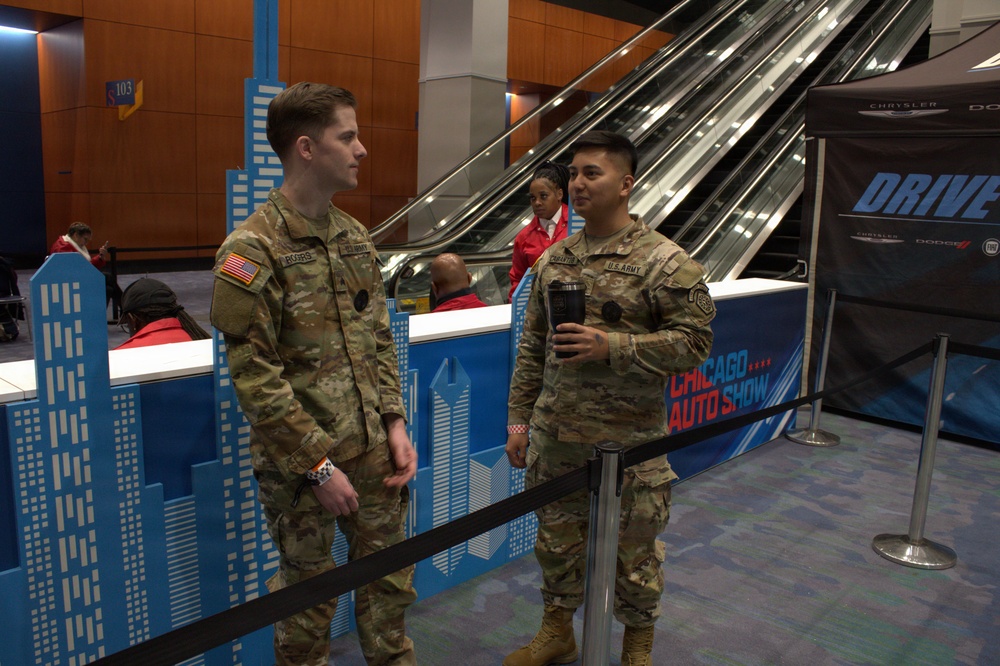 The Illinois National Guard partnered with the USO at the Auto Show so that the public could learn more about the Illinois National Guard and the USO.