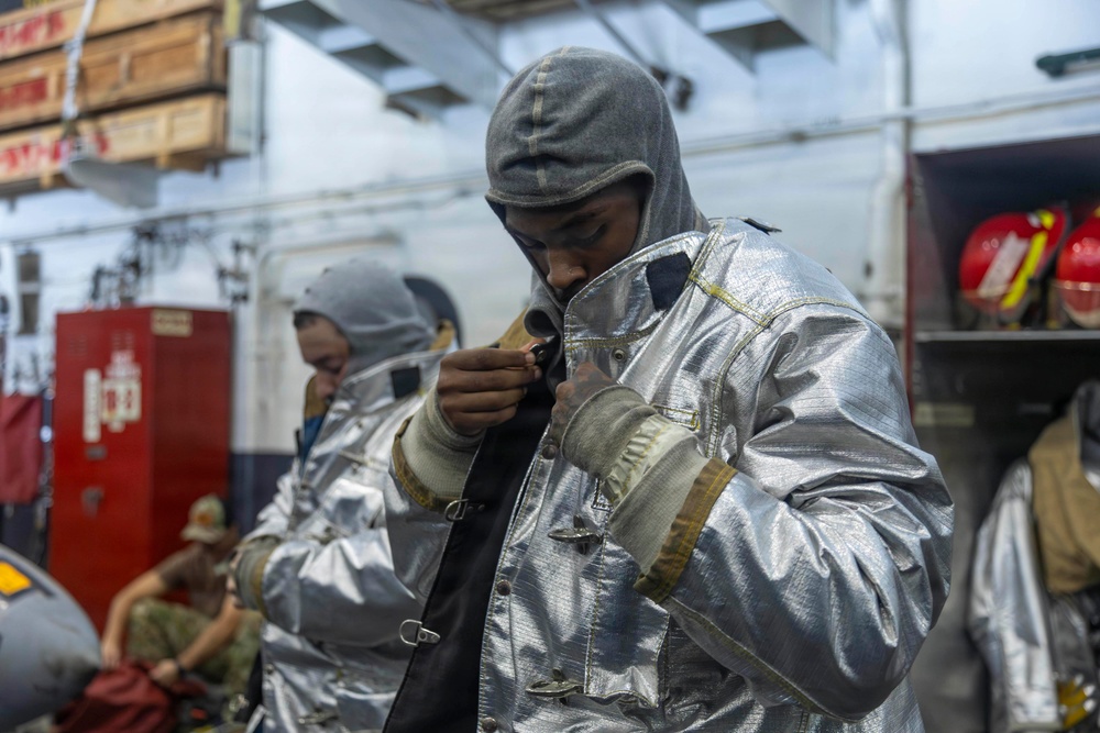 Abraham Lincoln Conducts Hangar Bay Fire Drills