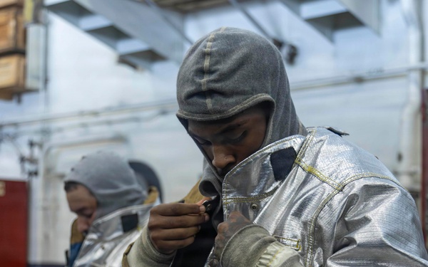 Abraham Lincoln Conducts Hangar Bay Fire Drills