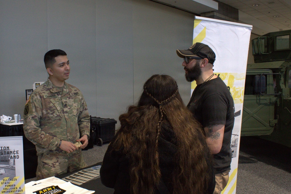 The Illinois National Guard partnered with the USO at the Auto Show so that the public could learn more about the Illinois National Guard and the USO.