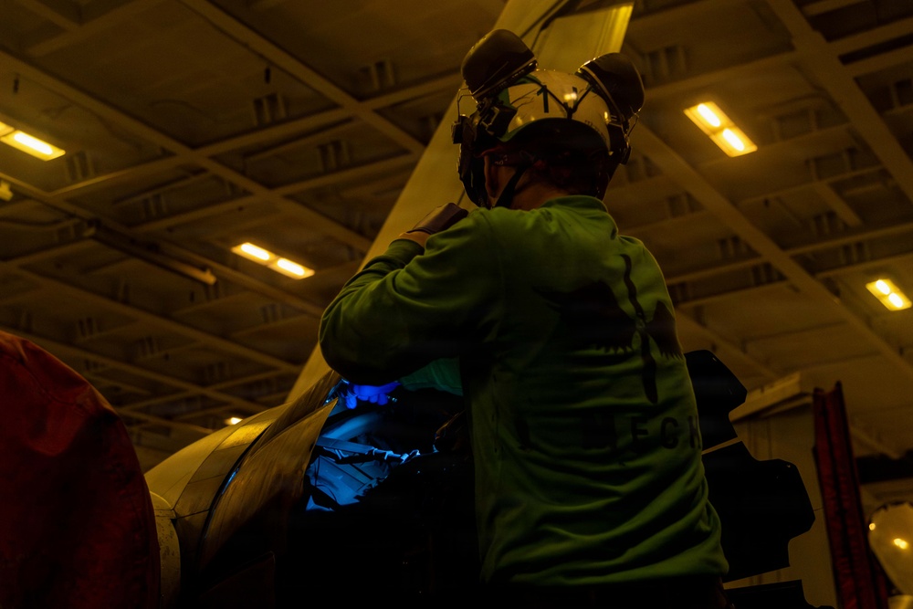 Abraham Lincoln Conducts Routine Aircraft Maintenance