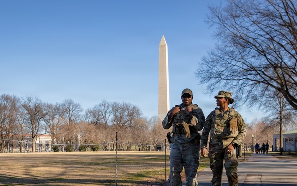 Joint Task Force Magnolia service members patrol on the National Mall in Washington, D.C.