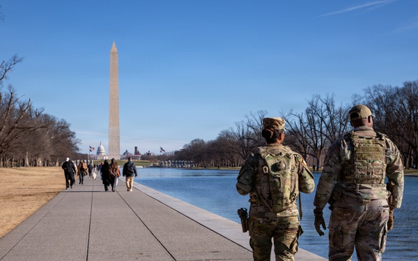 Joint Task Force Magnolia service members patrol on the National Mall in Washington, D.C.