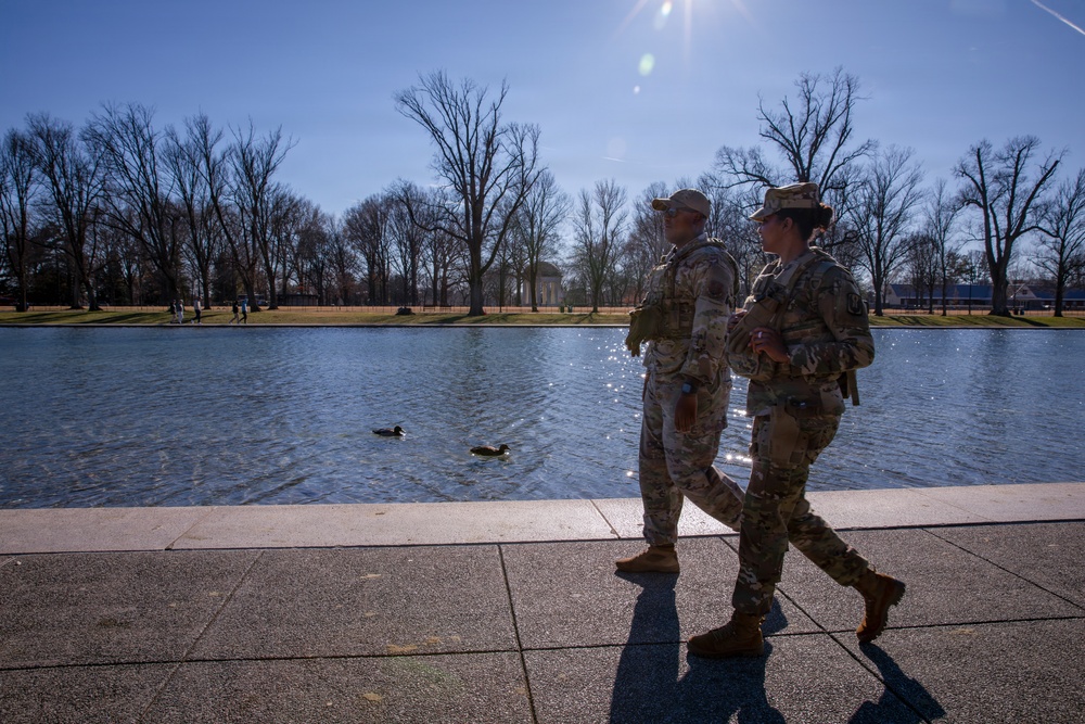 Joint Task Force Magnolia service members patrol on the National Mall in Washington, D.C.