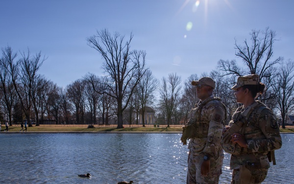 Joint Task Force Magnolia service members patrol on the National Mall in Washington, D.C.