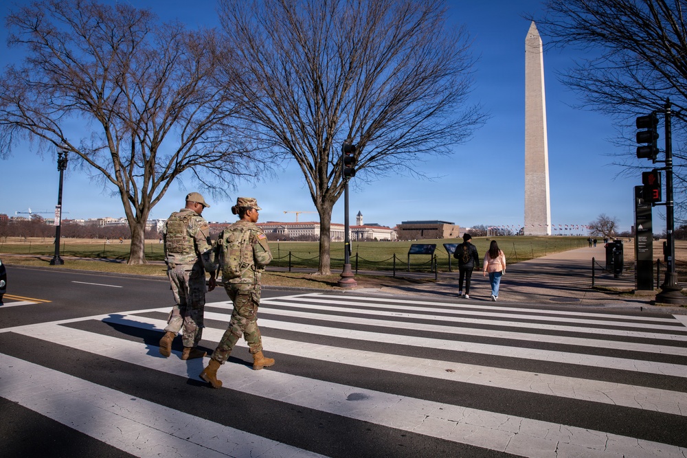Joint Task Force Magnolia service members patrol on the National Mall in Washington, D.C.