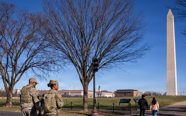 Joint Task Force Magnolia service members patrol on the National Mall in Washington, D.C.