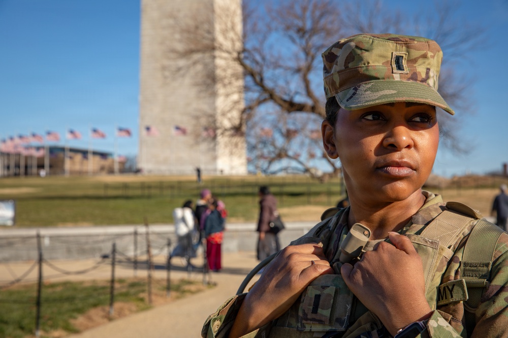 A Joint Task Force Magnolia Soldier patrols on the National Mall in Washington, D.C.