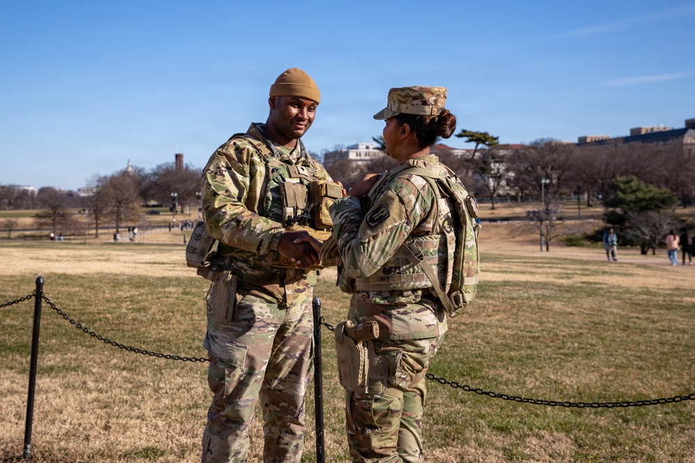 Joint Task Force Magnolia Soldiers patrol on the National Mall in Washington, D.C.