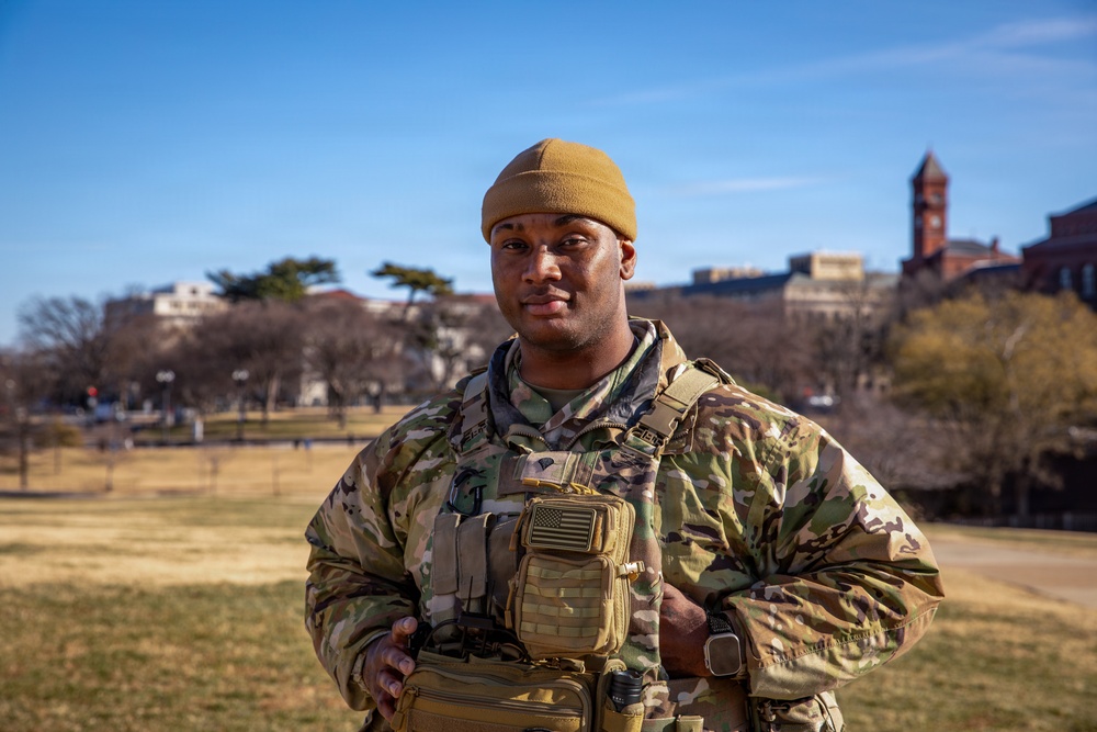 A Joint Task Force Magnolia Soldier patrols on the National Mall in Washington, D.C.
