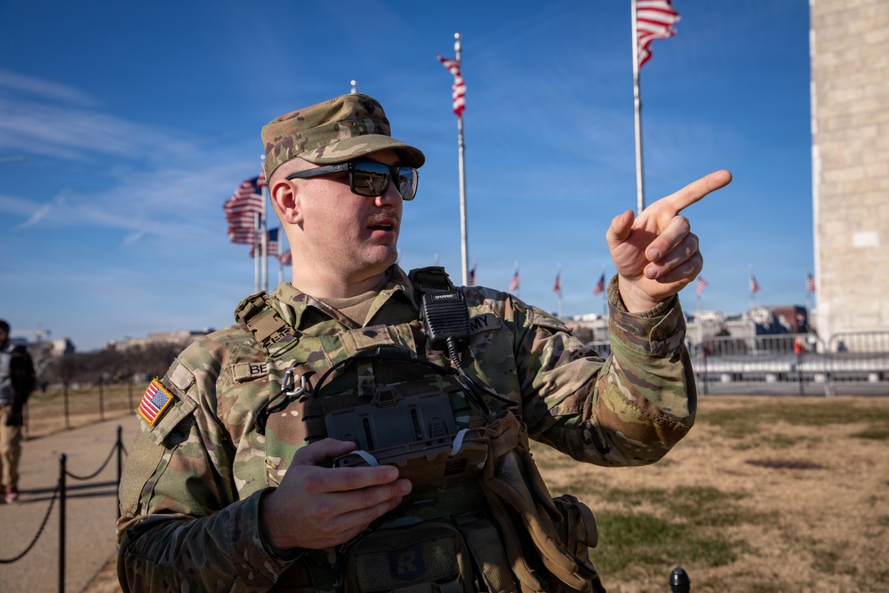A Joint Task Force Magnolia Soldier patrols on the National Mall in Washington, D.C.