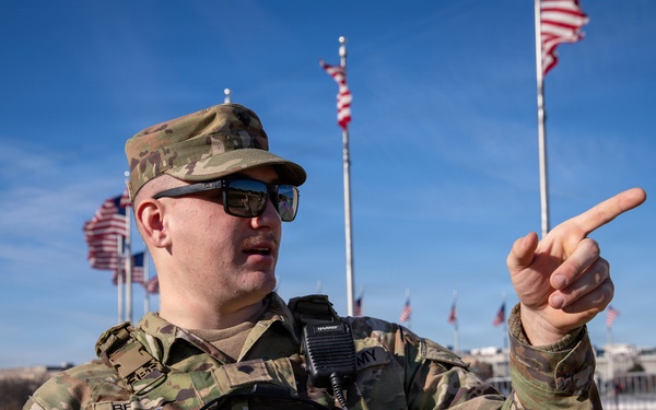 A Joint Task Force Magnolia Soldier patrols on the National Mall in Washington, D.C.