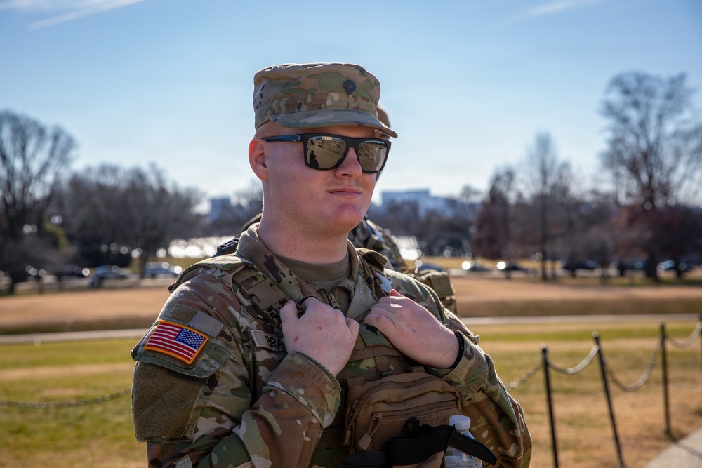 A Joint Task Force Magnolia Soldier patrols on the National Mall in Washington, D.C.