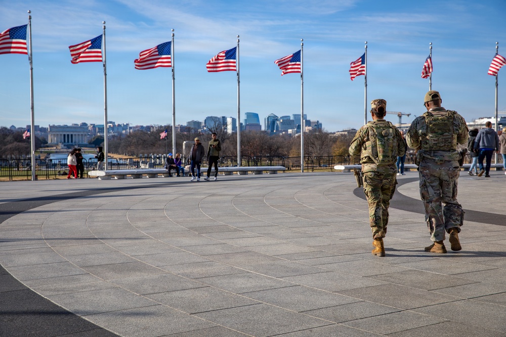 Joint Task Force Magnolia service members patrol on the National Mall in Washington, D.C.