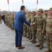 Secretary of War Pete Hegseth officiates the oath of enlistment to a formation of National Guard Soldiers