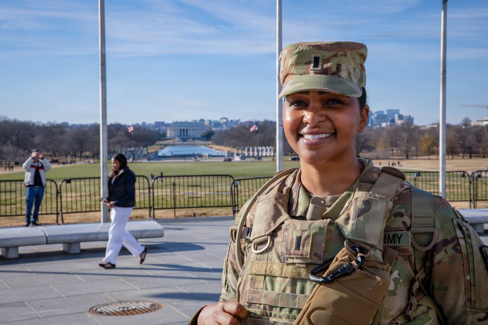 A Mississippi National Guardsman patrols on the National Mall in Washington, D.C.