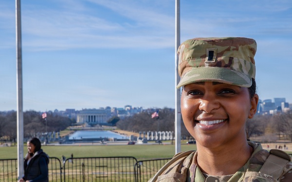 A Mississippi National Guardsman patrols on the National Mall in Washington, D.C.