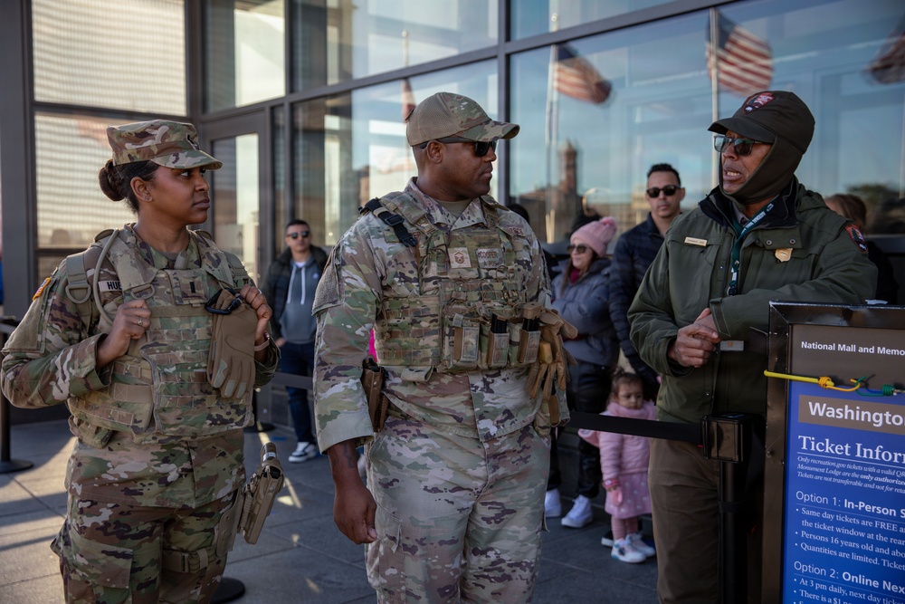Mississippi National Guardsmen patrol on the National Mall in Washington, D.C.