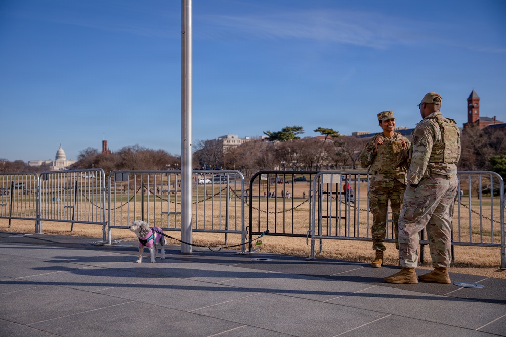 Mississippi National Guardsmen patrol on the National Mall in Washington, D.C.