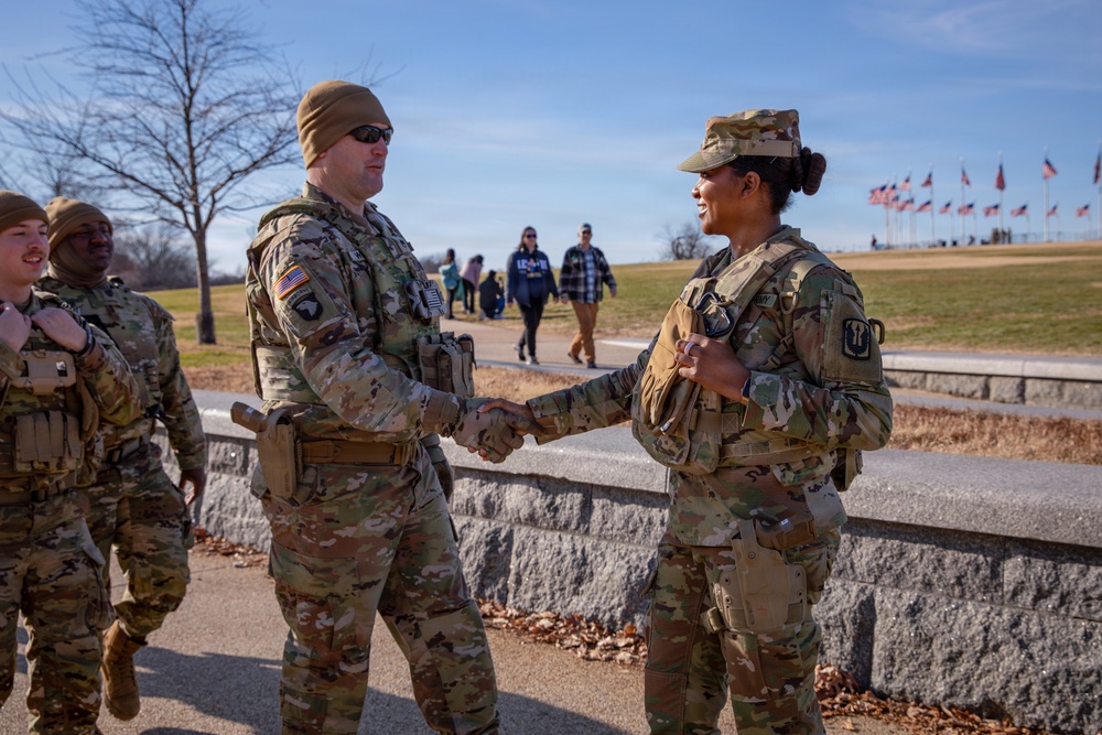 Mississippi National Guardsmen patrol on the National Mall in Washington, D.C.